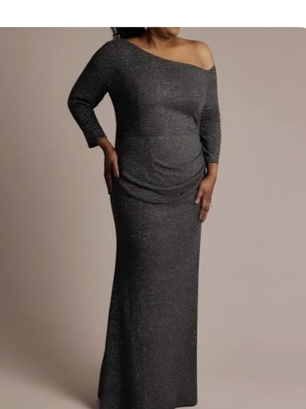 Oleg Cassini Graphite Colored Glitter Knit One Shoulder Dress